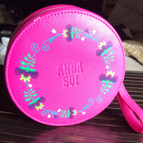 🚨B2G1 ANNA SUI Pink Blue Green Round Wristlet - Picture 1 of 7